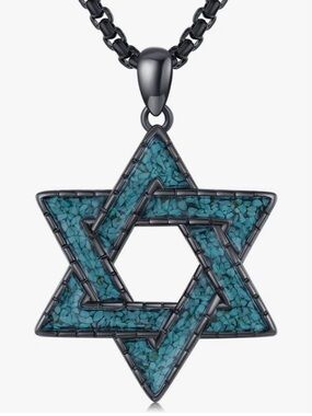 Turquoise Star of David Necklace in Black Metal